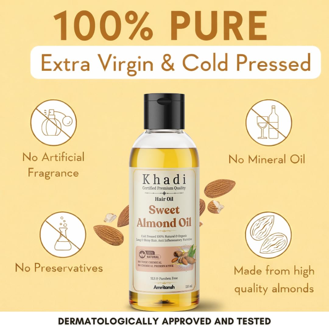 Amritansh Khadi Natural Hair Oil, Ayurvedic Herbal Oil for Women and Men, SLS & Paraben Free - back view (11)