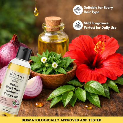 Amritansh Khadi Natural Hair Oil, Ayurvedic Herbal Oil for Women and Men, SLS & Paraben Free - ingredients panel