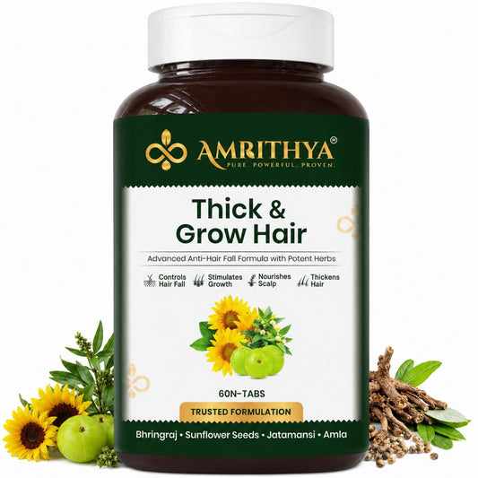 Amrithya Ayurvedic Herbal Supplement Tablets, 60 Count, Bhringraj Amla Fenugreek Jatamansi Blend, Unisex