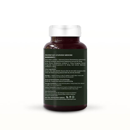 Amrithya Ayurvedic Herbal Supplement Tablets, 60 Count, Bhringraj Amla Fenugreek Jatamansi Blend, Unisex - size and scale