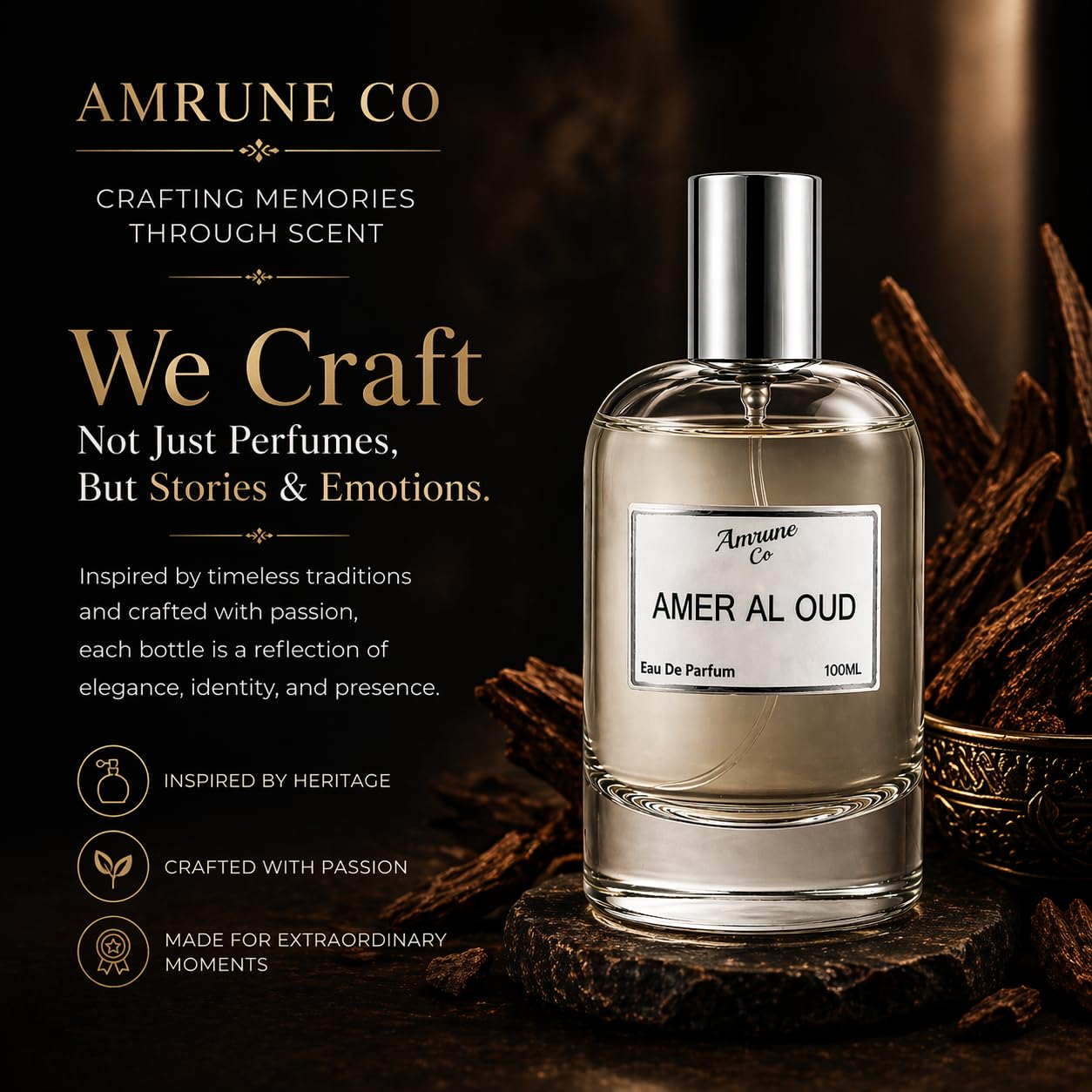 Amrune Co Eau de Parfum (EDP), 35% Fragrance Concentration, Adult Personal Fragrance - close-up detail