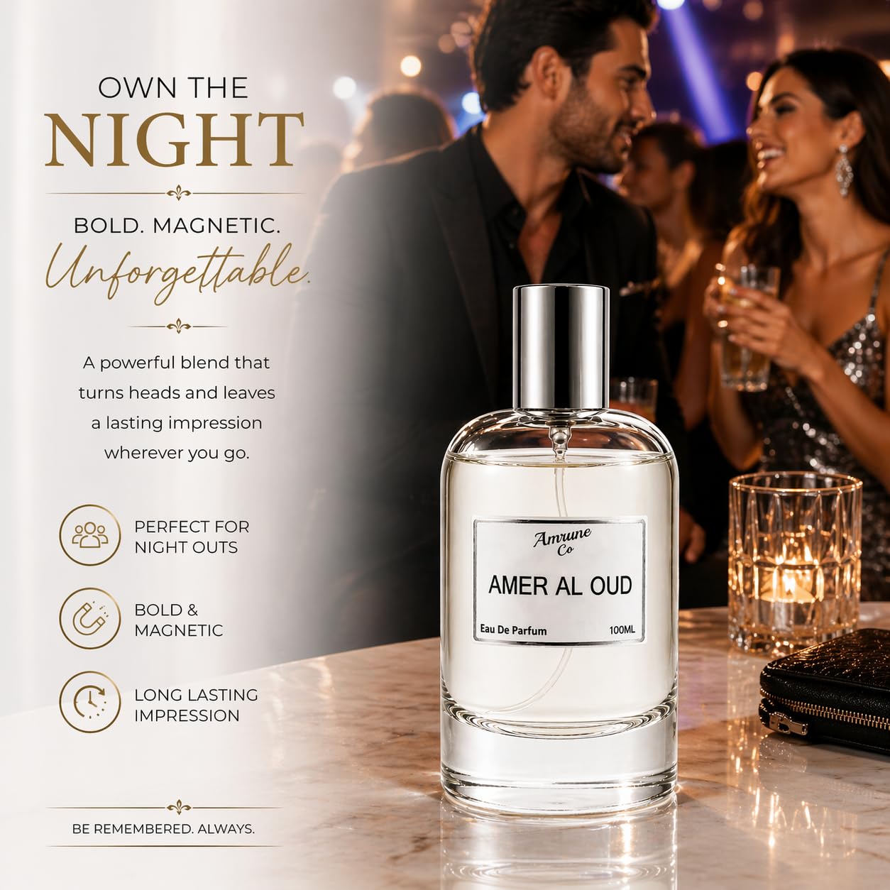 Amrune Co Eau de Parfum (EDP), 35% Fragrance Concentration, Adult Personal Fragrance - size and scale