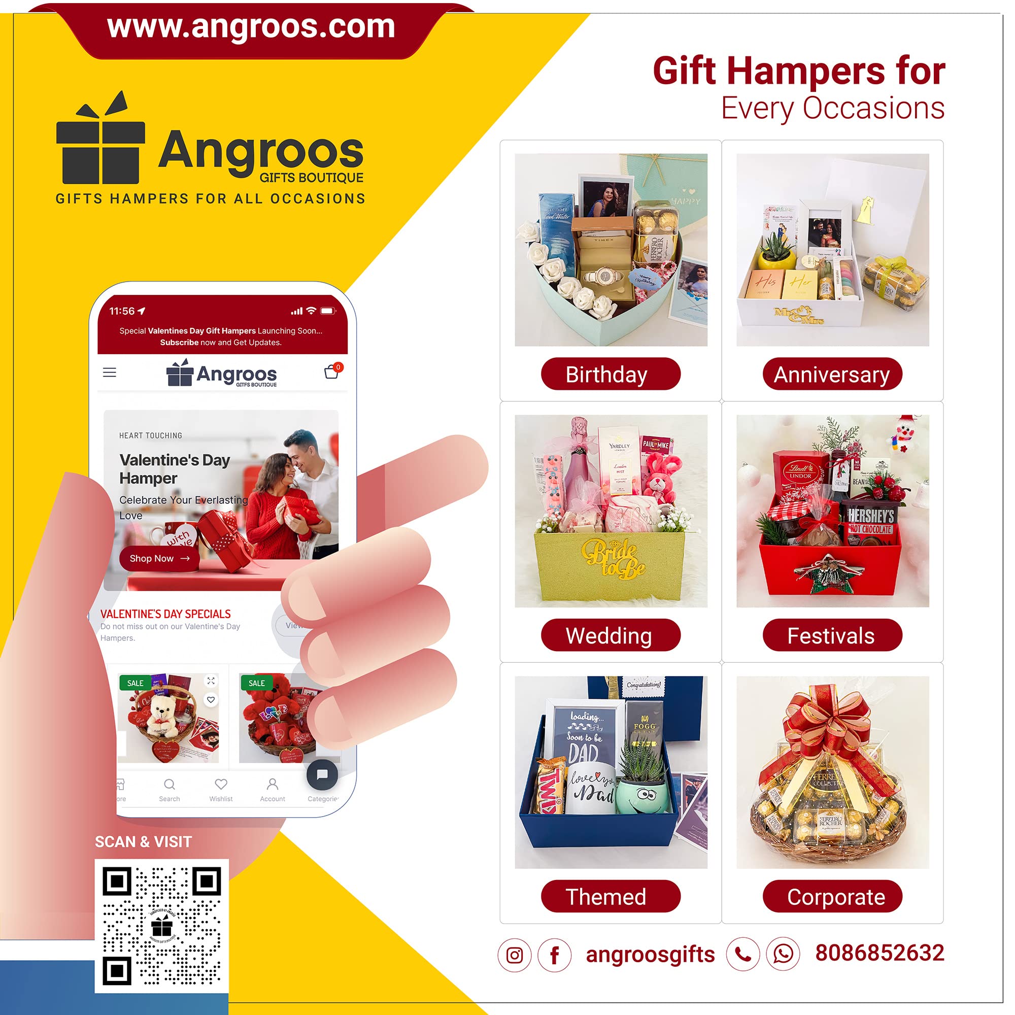 Angroos Birthday Gift Hamper with Titan Skinn Women 50ml, Chocolates, Artificial Flowers, 8 Items BIRGB101 - front view