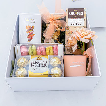 Angroos Birthday Gift Hamper with Titan Skinn Women 50ml, Chocolates, Artificial Flowers, 8 Items BIRGB101 - back view