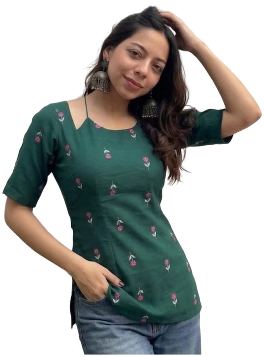 ANNI DESIGNER Women's Viscose Blend Short Printed Kurti, Regular Style, Elbow Sleeves