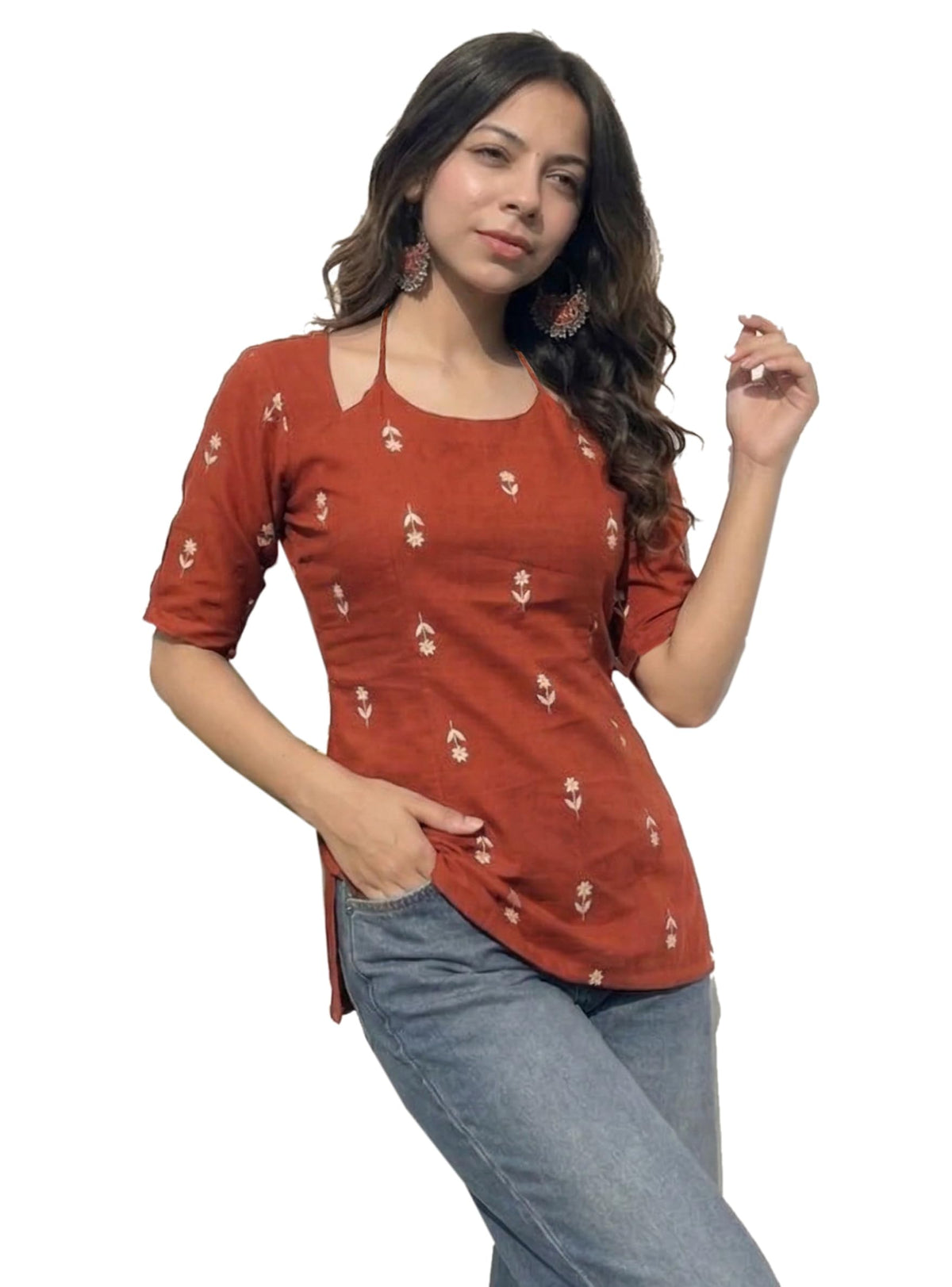 ANNI DESIGNER Women's Viscose Blend Short Printed Kurti, Regular Style, Elbow Sleeves (8)