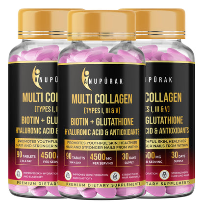 ANUPURAK Multi Collagen Complex Tablets 3000mg Types I III V Marine Eggshell 90 Count Nutritional Supplement (11)