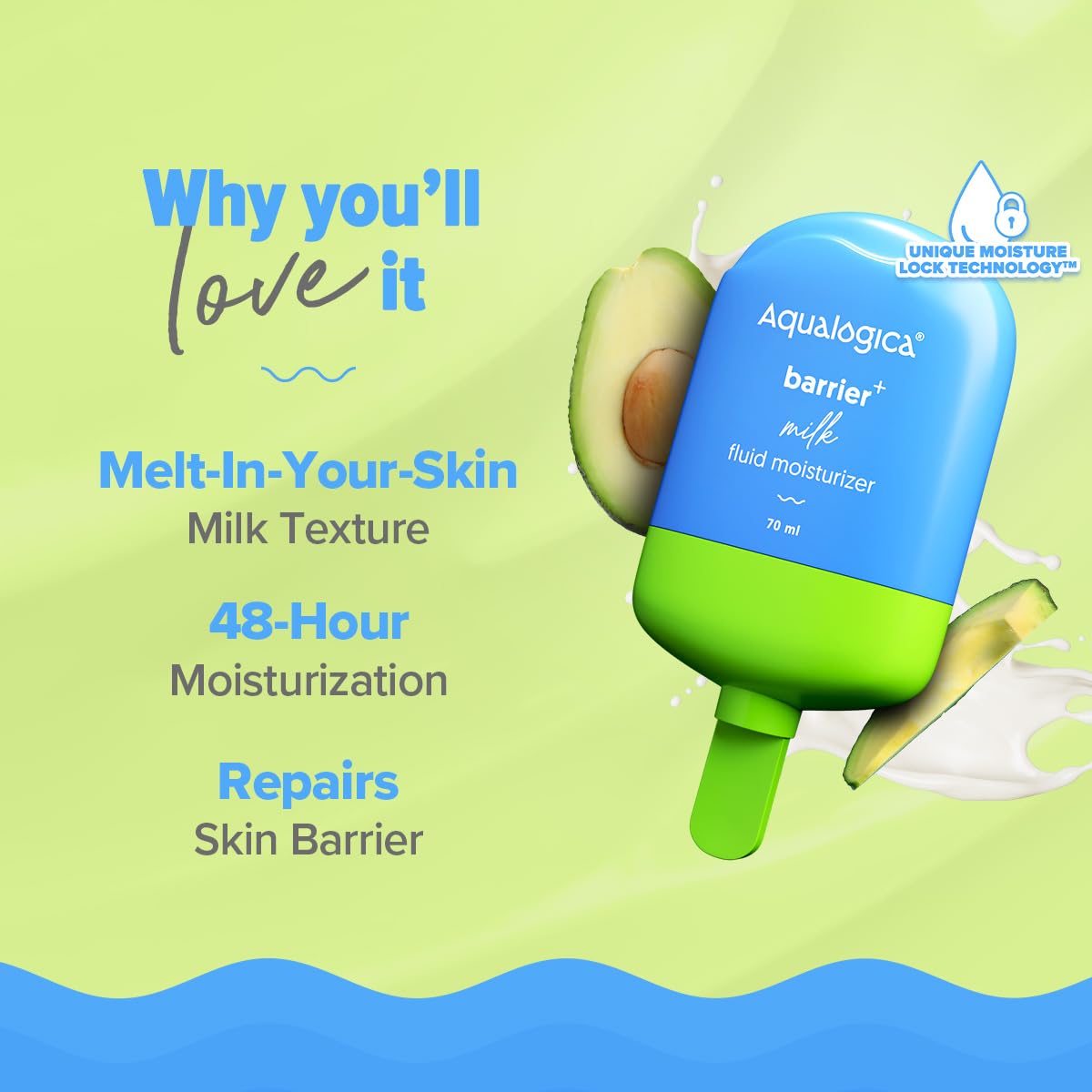 Aqualogica 5 Barrier+ Milk Fluid Moisturizer, 70ml, with Avocado & Ceramides, Fragrance-Free Light Texture - back view