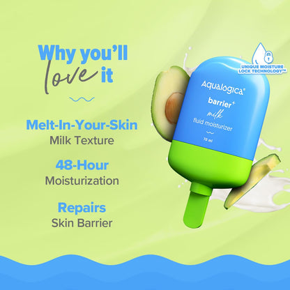 Aqualogica 5 Barrier+ Milk Fluid Moisturizer, 70ml, with Avocado & Ceramides, Fragrance-Free Light Texture - back view