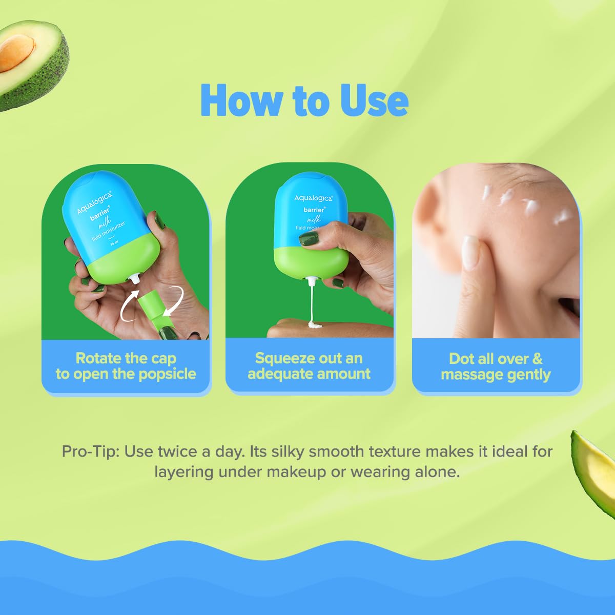 Aqualogica 5 Barrier+ Milk Fluid Moisturizer, 70ml, with Avocado & Ceramides, Fragrance-Free Light Texture - ingredients pane