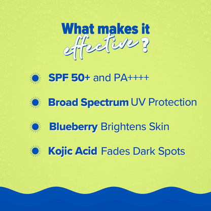 Aqualogica Bright+ Makeup-Set Sunscreen Mist SPF 50+ PA++++, 80ml, Ultra-Fine Spray, with Blueberry & Kojic Acid - label deta