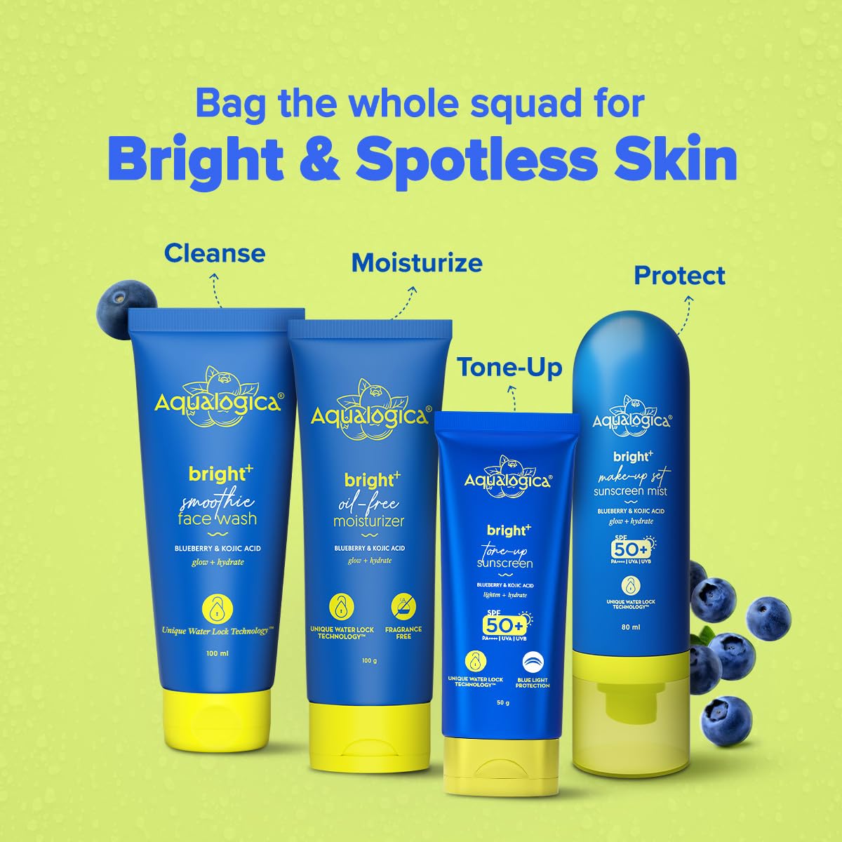 Aqualogica Bright+ Oil-Free Moisturizer with Blueberry & Kojic Acid, 100g, Lightweight Non-Greasy Formula for All Skin Types 