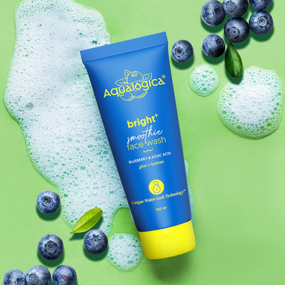 Aqualogica Bright+ Smoothie Face Wash, 100ml, with Blueberry, Kojic Acid, AHAs & BHAs, for All Skin Types - front view