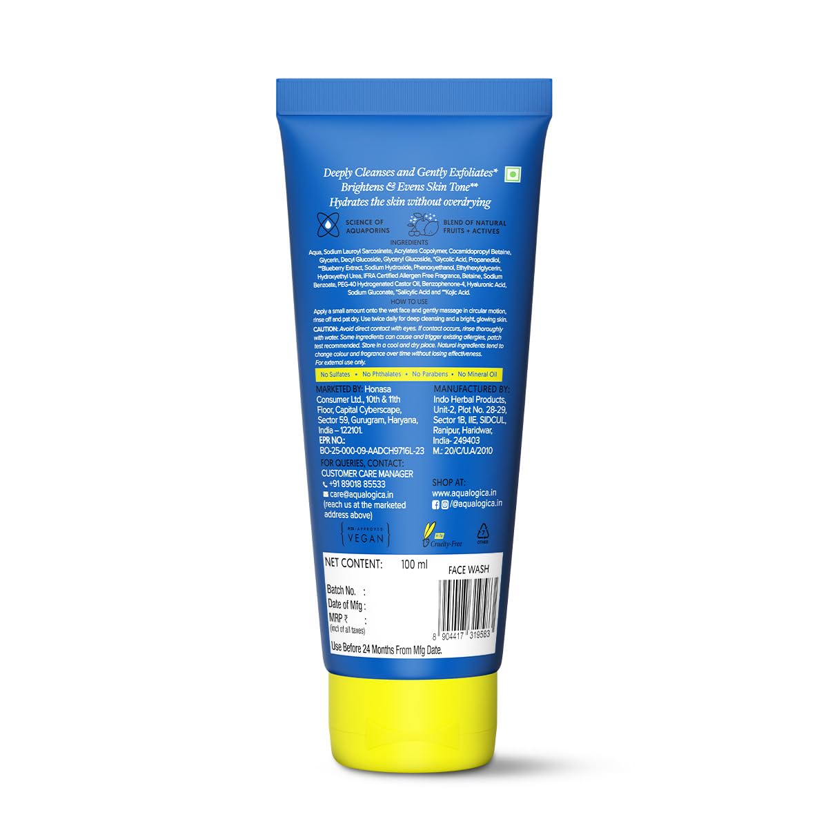 Aqualogica Bright+ Smoothie Face Wash, 100ml, with Blueberry, Kojic Acid, AHAs & BHAs, for All Skin Types - close-up detail
