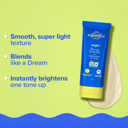 Aqualogica Bright+ Tone Up Sunscreen SPF 50+ PA++++, 50g, Fragrance-Free with Kojic Acid & Blueberry - back view