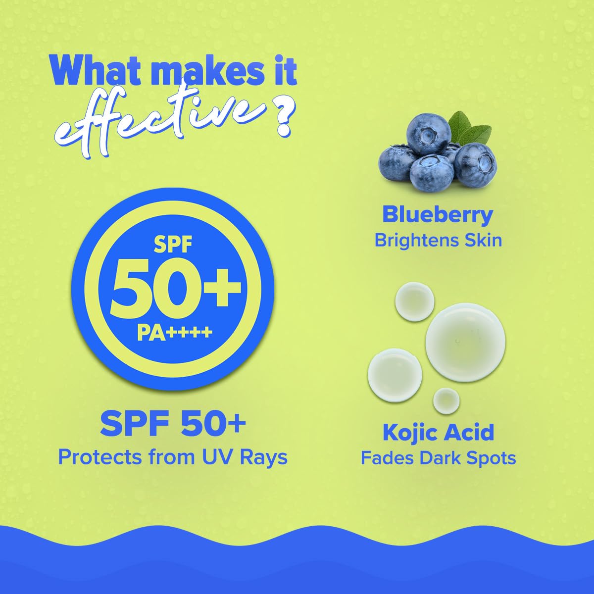 Aqualogica Bright+ Tone Up Sunscreen SPF 50+ PA++++, 50g, Fragrance-Free with Kojic Acid & Blueberry - ingredients panel