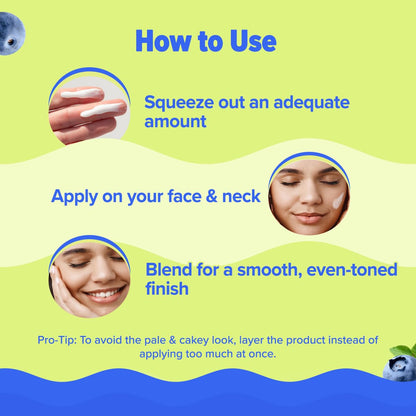 Aqualogica Bright+ Tone Up Sunscreen SPF 50+ PA++++, 50g, Fragrance-Free with Kojic Acid & Blueberry - in use