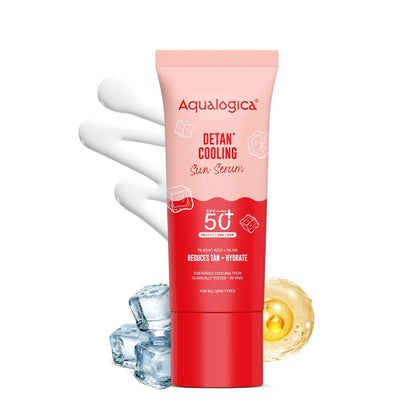 Aqualogica Detan+ Cooling Sun Serum, 50g, SPF 50+ PA++++, with Kojic Acid, Hyaluronic Acid & Papaya, Serum-Light Texture, Veg