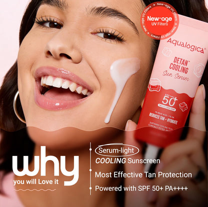 Aqualogica Detan+ Cooling Sun Serum, 50g, SPF 50+ PA++++, with Kojic Acid, Hyaluronic Acid & Papaya, Serum-Light Texture, Veg