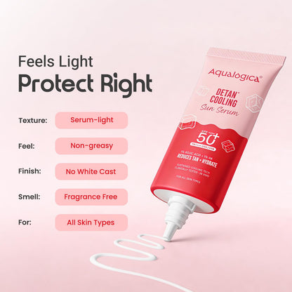 Aqualogica Detan+ Cooling Sun Serum, 50g, SPF 50+ PA++++, with Kojic Acid, Hyaluronic Acid & Papaya, Serum-Light Texture, Veg