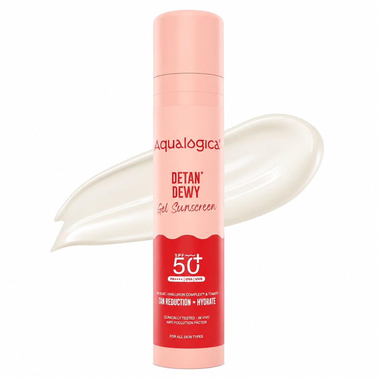 Aqualogica Detan+ Dewy Gel Sunscreen SPF 50+ PA++++ with 2% Kojic-Hyaluron Complex and Wild Berries