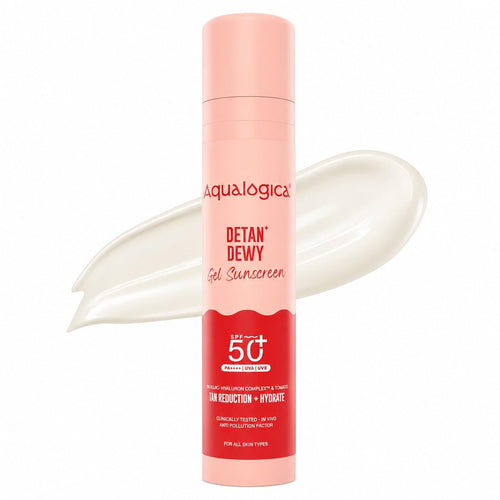 Aqualogica Detan+ Dewy Gel Sunscreen SPF 50+ PA++++ with 2% Kojic-Hyaluron Complex and Wild Berries