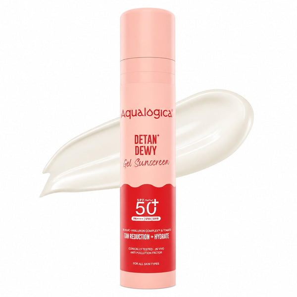 Aqualogica Detan+ Dewy Gel Sunscreen SPF 50+ PA++++ with 2% Kojic-Hyaluron Complex and Wild Berries
