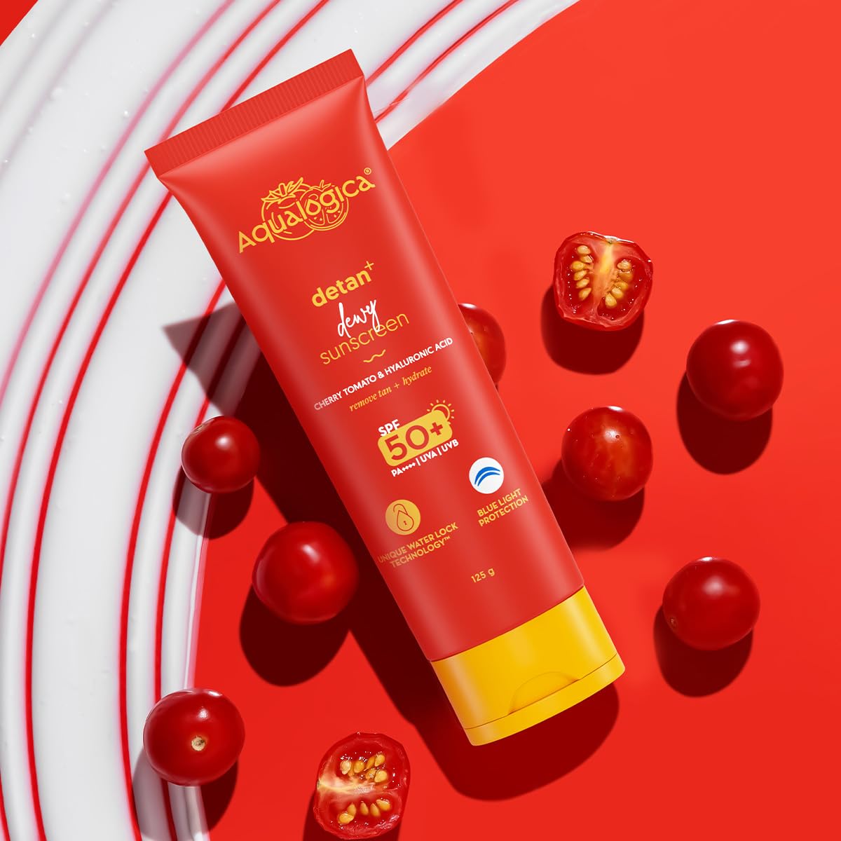 Aqualogica Detan+ Dewy Gel Sunscreen SPF 50+ PA++++ with 2% Kojic-Hyaluron Complex and Wild Berries - front view (12)