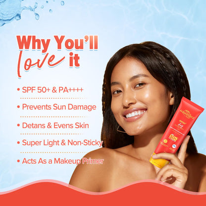Aqualogica Detan+ Dewy Gel Sunscreen SPF 50+ PA++++ with 2% Kojic-Hyaluron Complex and Wild Berries - back view (13)