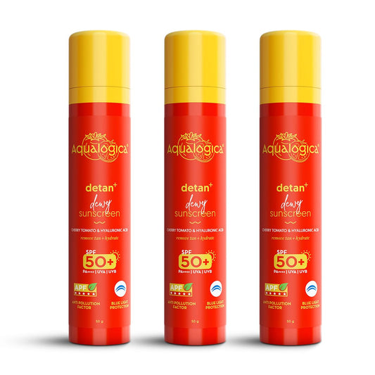Aqualogica Detan+ Dewy Sunscreen SPF 50+ PA++++ Lightweight Fragrance-Free 50g Pack of 3