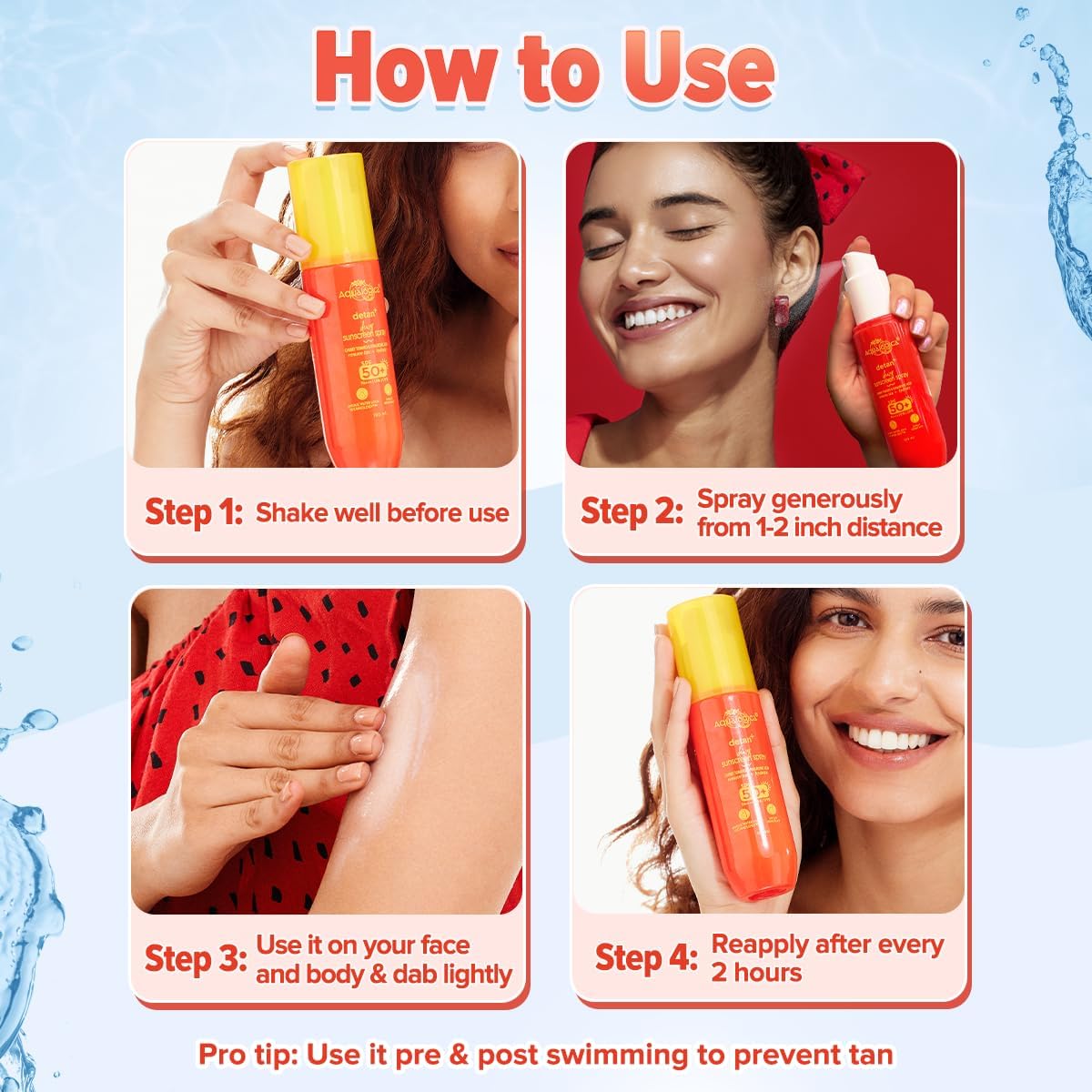 Aqualogica Detan+ Dewy Sunscreen Spray SPF 50+ PA++++, 100ml, 2 Count, Non-Comedogenic, Oxybenzone-Free - back view