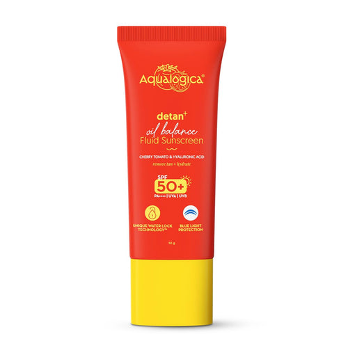 Aqualogica Detan+ Oil Balance Fluid Sunscreen, 50g, SPF 50+ PA++++, Water-Light Texture, Oily Skin, Unisex