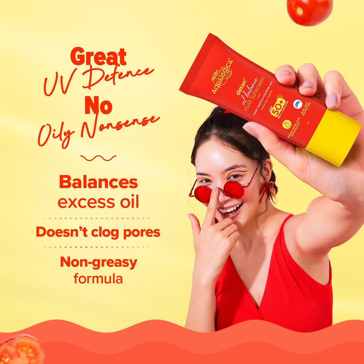 Aqualogica Detan+ Oil Balance Fluid Sunscreen, 50g, SPF 50+ PA++++, Water-Light Texture, Oily Skin, Unisex - label detail