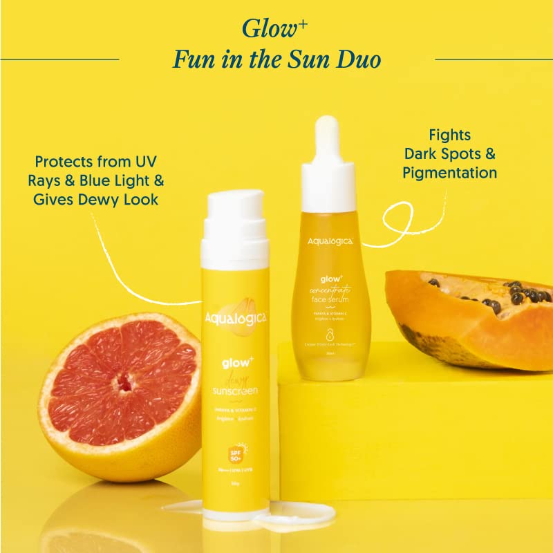 Aqualogica Fun In The Sun Duo SPF 50 Sunscreen 50g and Face Serum 30ml for All Skin Types, Vitamin C, Vegan PETA Certified -