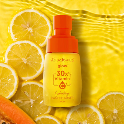 Aqualogica Glow+ 30X* Vitamin C Hydrating Essence Serum, 50ml, Papaya Extract, Hyaluronic Acid, Vegan - front view