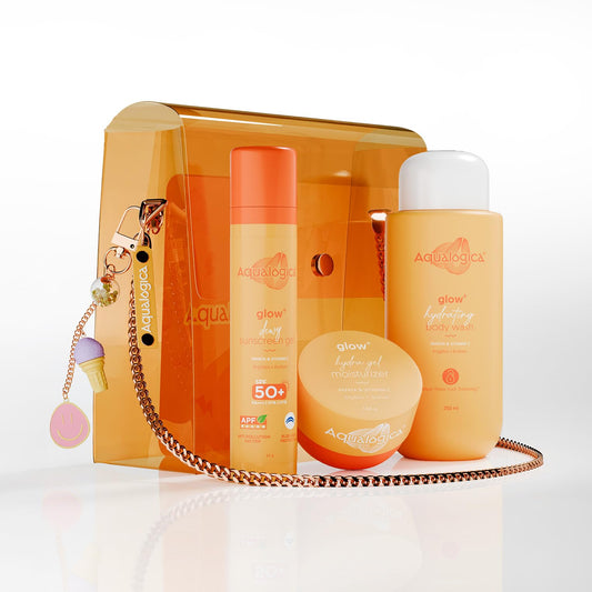 Aqualogica Glow+ Born to Glow Skincare Set, 3-Piece with Sling Bag & Charm, SPF 50+ PA++++, Hyaluronic Acid, 400g