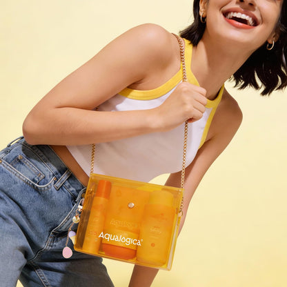 Aqualogica Glow+ Born to Glow Skincare Set, 3-Piece with Sling Bag & Charm, SPF 50+ PA++++, Hyaluronic Acid, 400g - back view
