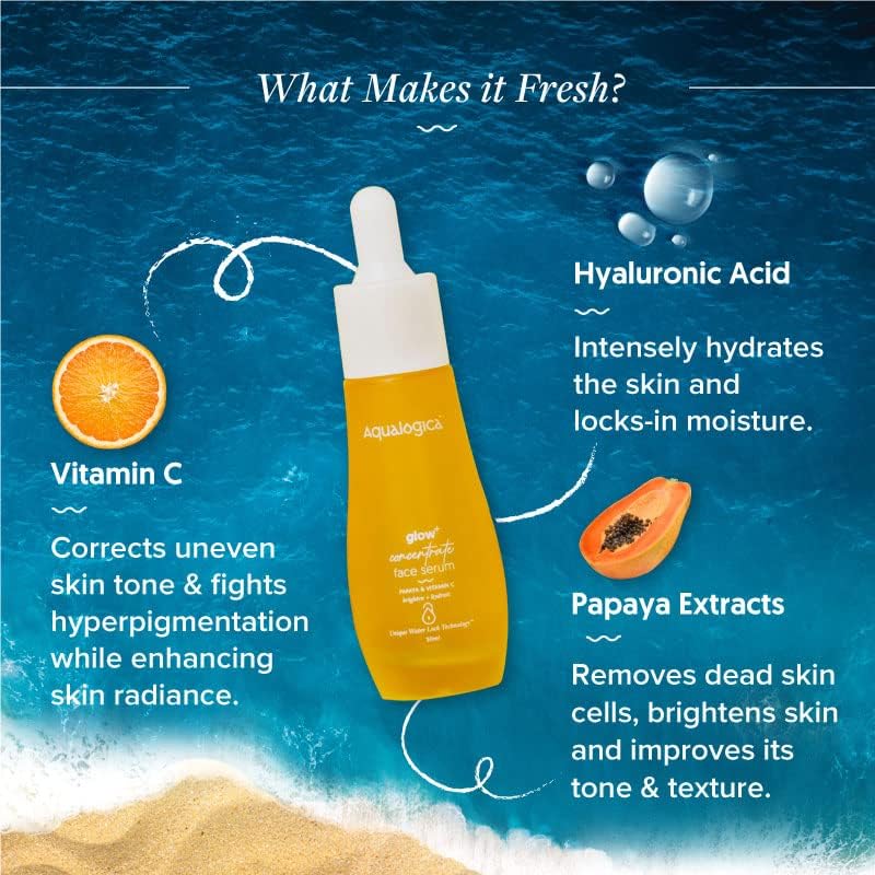 Aqualogica Glow+ Concentrate Vitamin C Face Serum with Hyaluronic Acid & Papaya, 30ml, Unisex - packaging