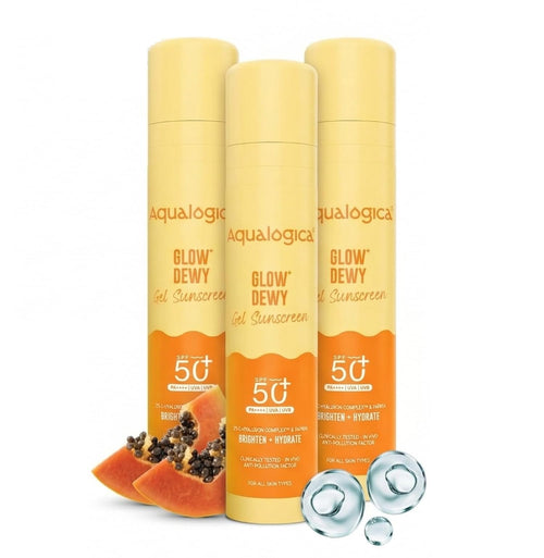 Aqualogica Glow+ Dewy Gel Sunscreen SPF 50+ PA++++, 50 g x 3 Pack, Fragrance-Free, Vegan