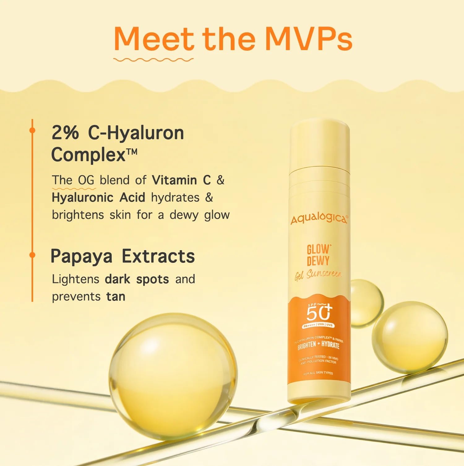 Aqualogica Glow+ Dewy Gel Sunscreen SPF 50+ PA++++, 50 g x 3 Pack, Fragrance-Free, Vegan - ingredients panel