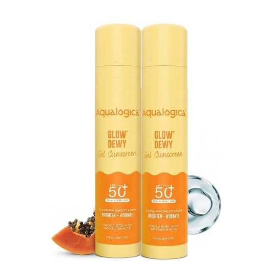 Aqualogica Glow+ Dewy Gel Sunscreen SPF 50+ PA++++, 50g x 2, Fragrance-Free Water-Based Gel