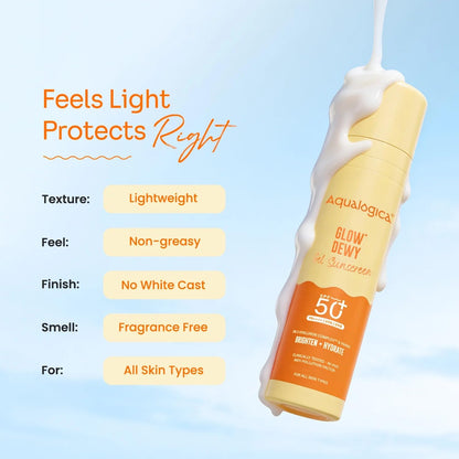 Aqualogica Glow+ Dewy Gel Sunscreen SPF 50+ PA++++, 50g x 2, Fragrance-Free Water-Based Gel - size and scale