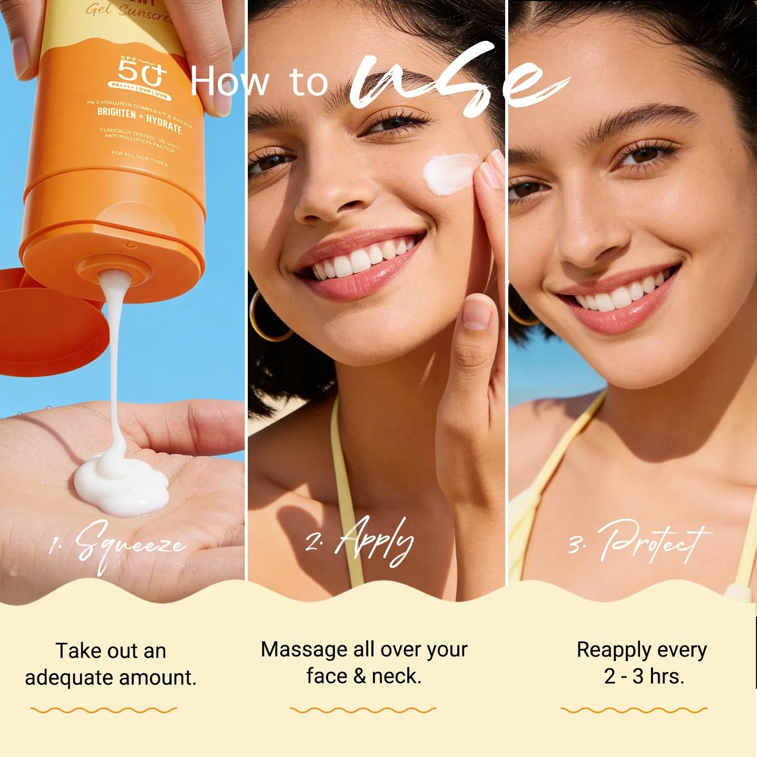 Aqualogica Glow+ Dewy Gel Sunscreen SPF 50+ PA++++, 80g x 2, Fragrance-Free, No White Cast, With Papaya & Vitamin C - in use