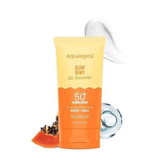 Aqualogica Glow+ Dewy Sunscreen Gel SPF 50+ PA++++ with Papaya & Vitamin C, Fragrance-Free