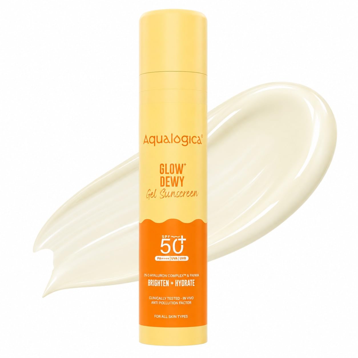 Aqualogica Glow+ Dewy Sunscreen Gel SPF 50+ PA++++ with Papaya & Vitamin C, Fragrance-Free (10)