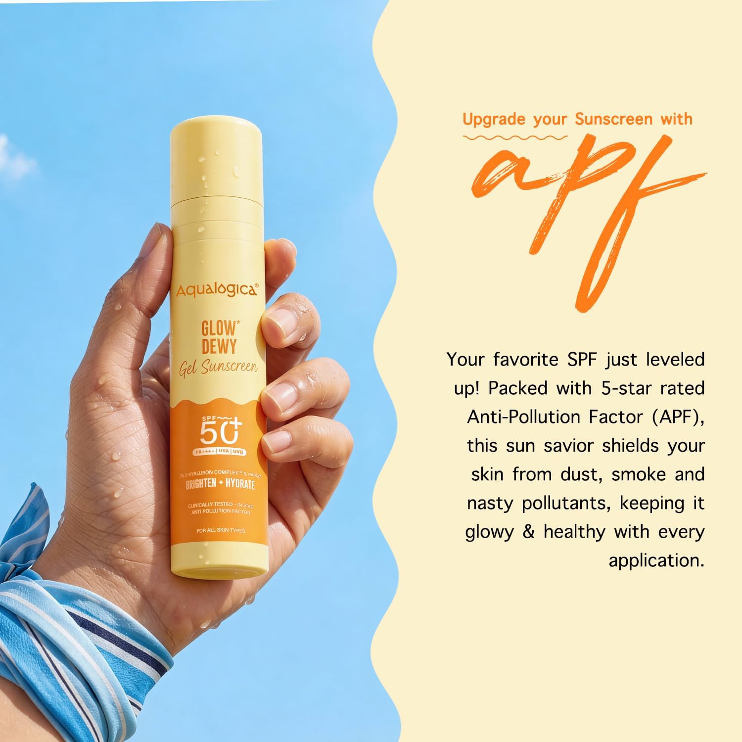 Aqualogica Glow+ Dewy Sunscreen Gel SPF 50+ PA++++ with Papaya & Vitamin C, Fragrance-Free - close-up detail (16)