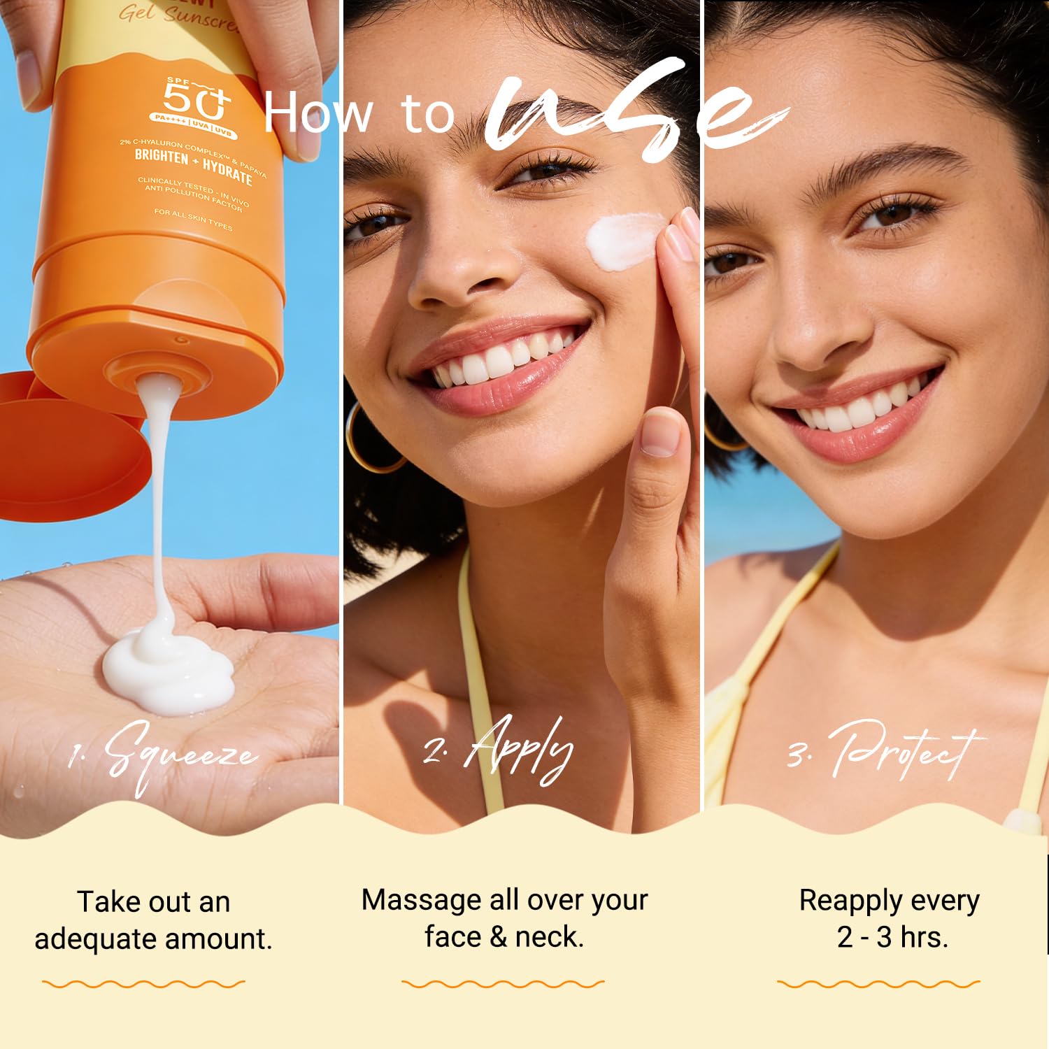Aqualogica Glow+ Dewy Sunscreen Gel SPF 50+ PA++++ with Papaya & Vitamin C, Fragrance-Free - size and scale (25)
