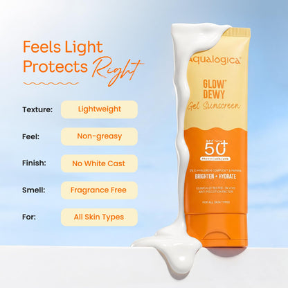 Aqualogica Glow+ Dewy Sunscreen Gel SPF 50+ PA++++ with Papaya & Vitamin C, Fragrance-Free - in use (31)
