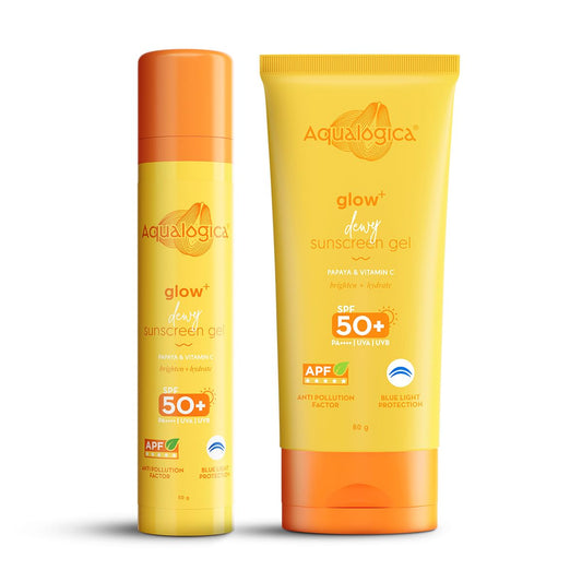 Aqualogica Glow+ Dewy Sunscreen SPF 50 PA++++ with Papaya & Vitamin C | For Oily, Combination & Dry Skin Type | UVA/B & Blue
