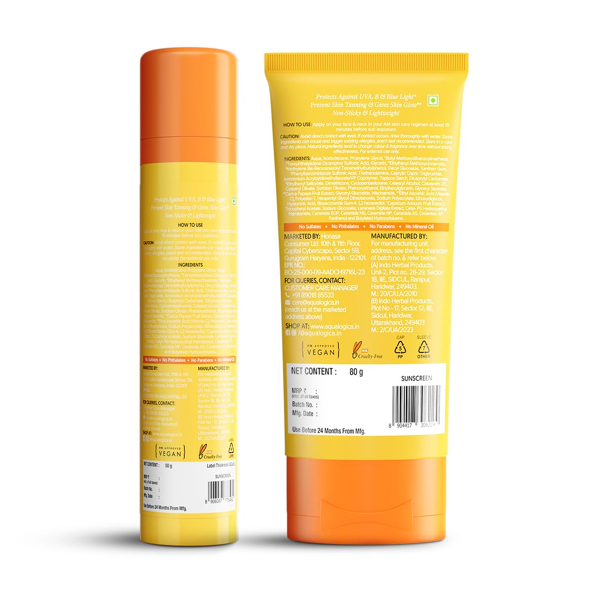 Aqualogica Glow+ Dewy Sunscreen SPF 50 PA++++ with Papaya & Vitamin C | For Oily, Combination & Dry Skin Type | UVA/B & Blue 